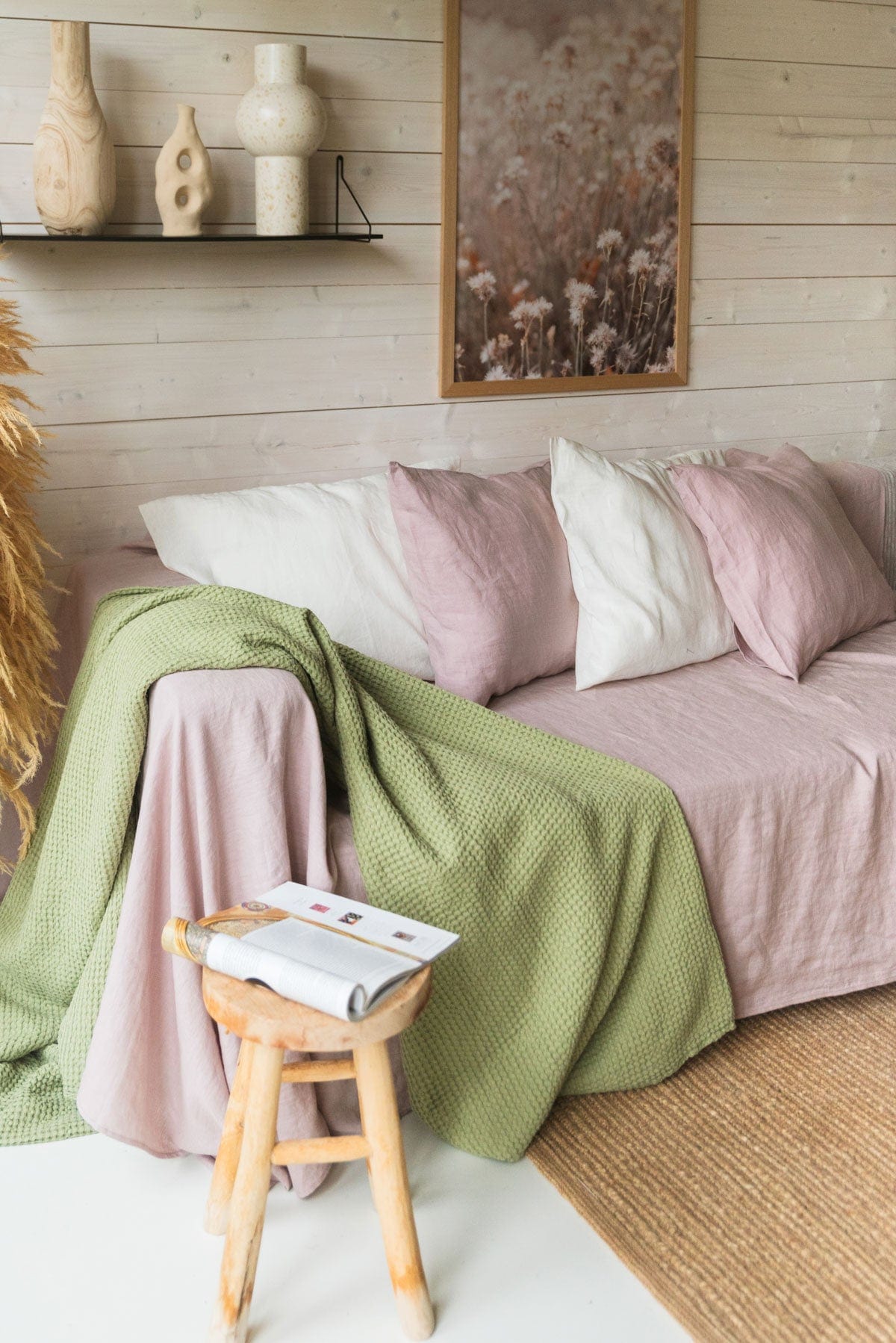 AmourLinen Linen waffle blanket Linen waffle blanket in Moss Green Linen waffle blanket in Moss Green