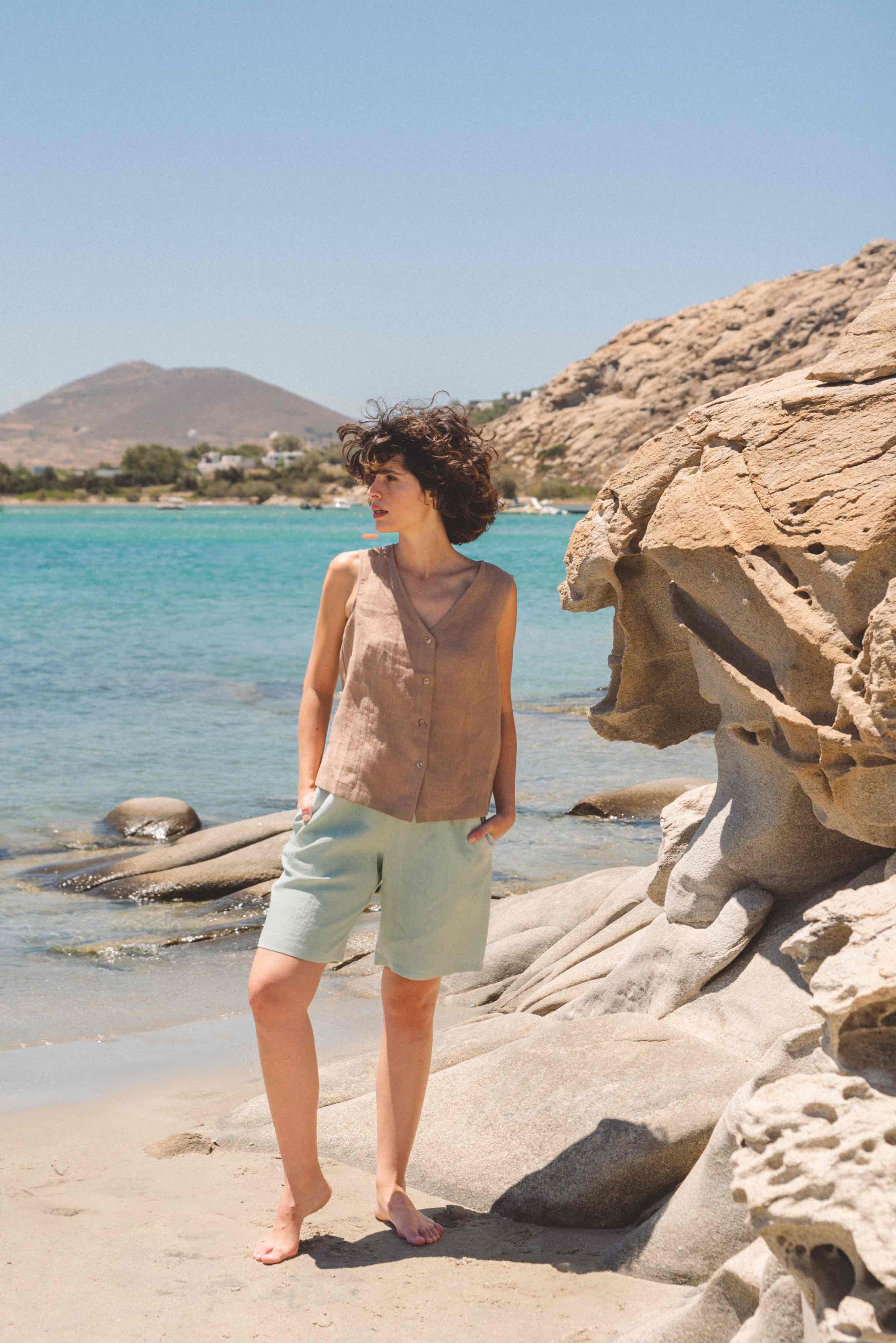 AmourLinen Linen tops Linen button top Tunis Linen Top With Buttons | AmourLinen | Linen Top Women