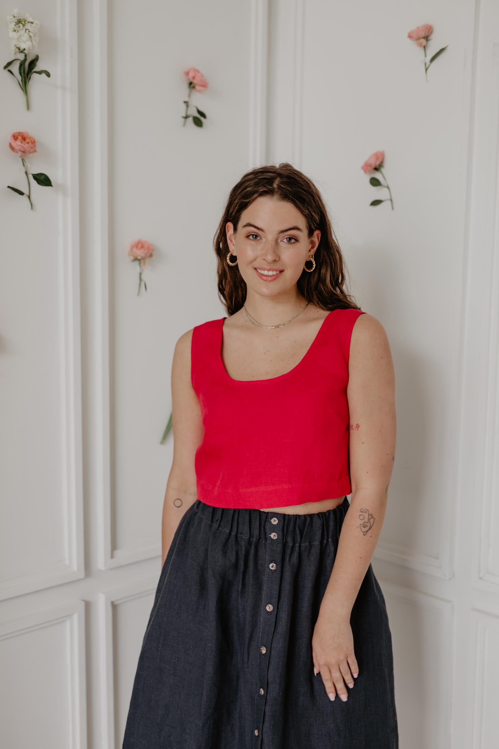 AmourLinen Linen top Mini linen crop top PIPPA in Viva Magenta Mini linen crop top PIPPA in Viva Magenta