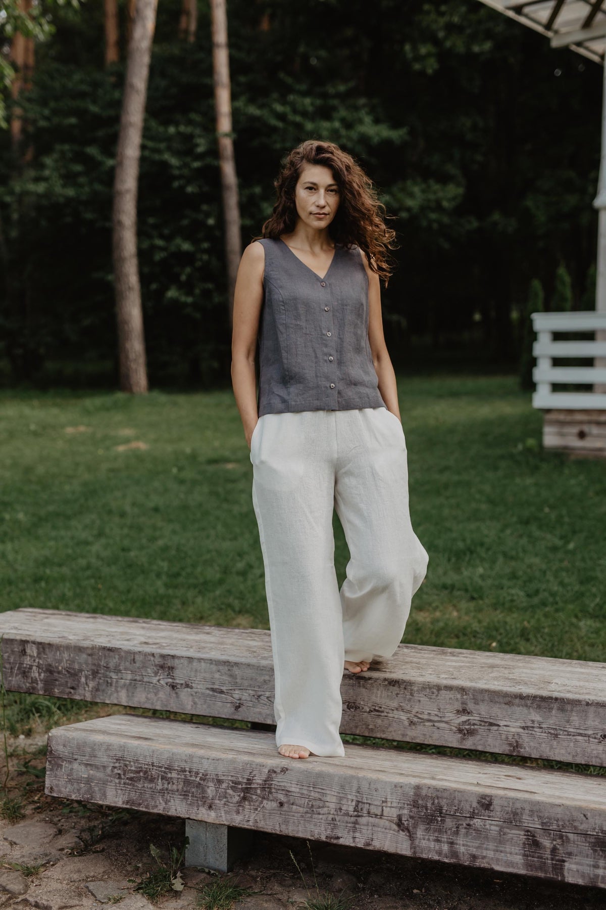 AmourLinen Linen tops M / Charcoal Linen button top Tunis M Charcoal Linen button top Tunis M Charcoal