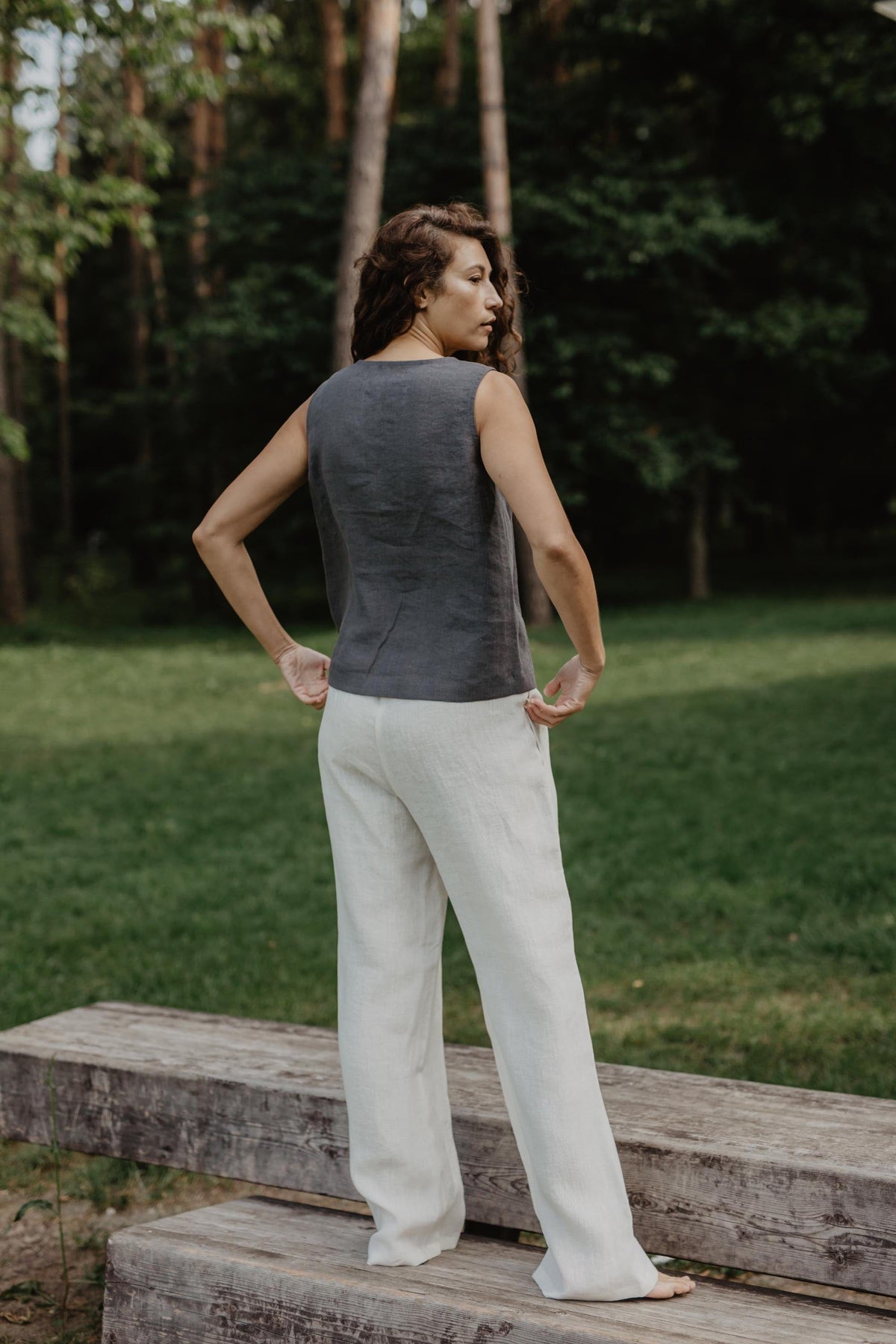 AmourLinen Linen tops M / Charcoal Linen button top Tunis M Charcoal Linen button top Tunis M Charcoal