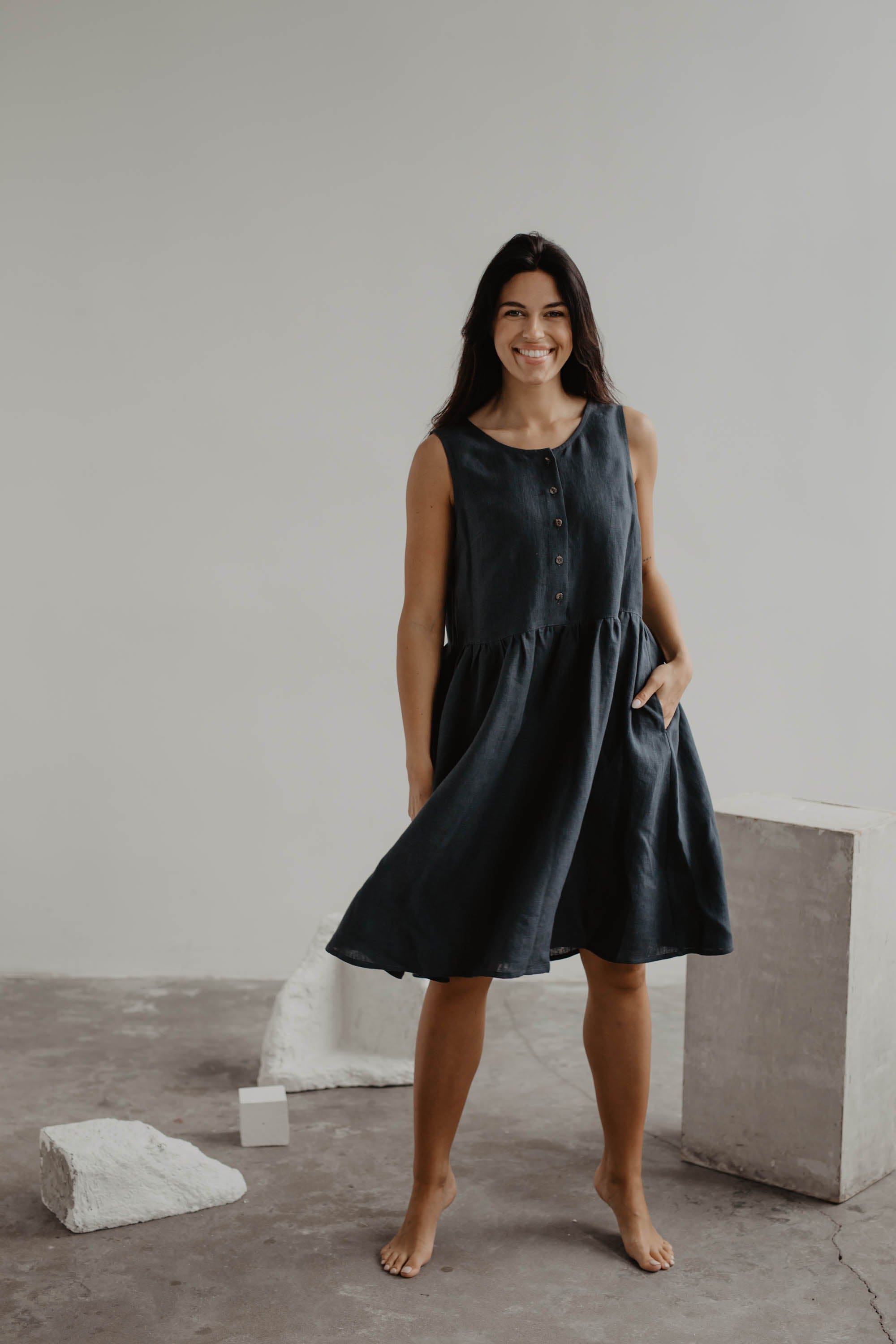 AmourLinen Linen dress Linen sleeveless summer dress HAZEL in Charcoal Linen sleeveless summer dress HAZEL in Charcoal