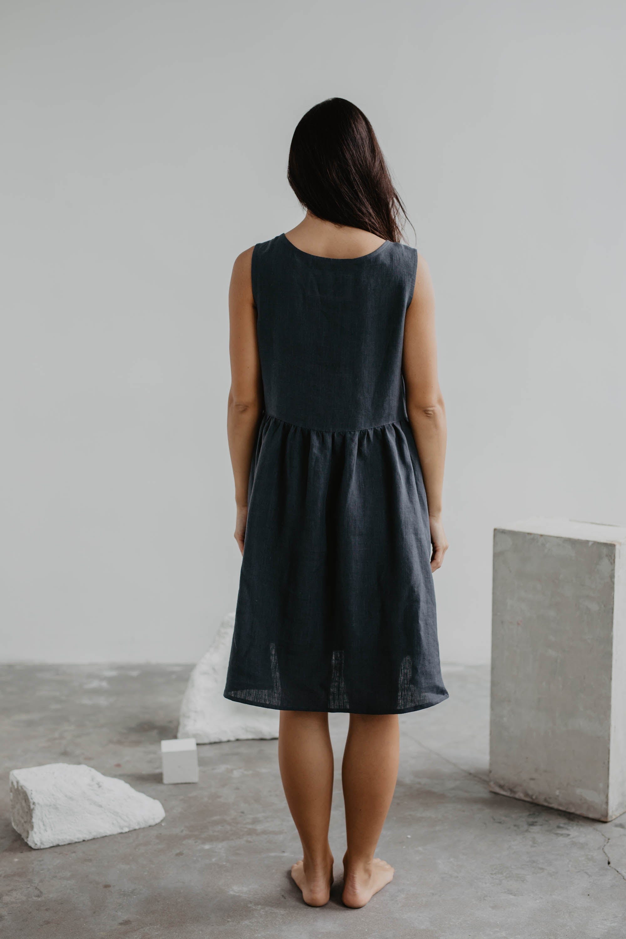 AmourLinen Linen dress Linen sleeveless summer dress HAZEL in Charcoal Linen sleeveless summer dress HAZEL in Charcoal