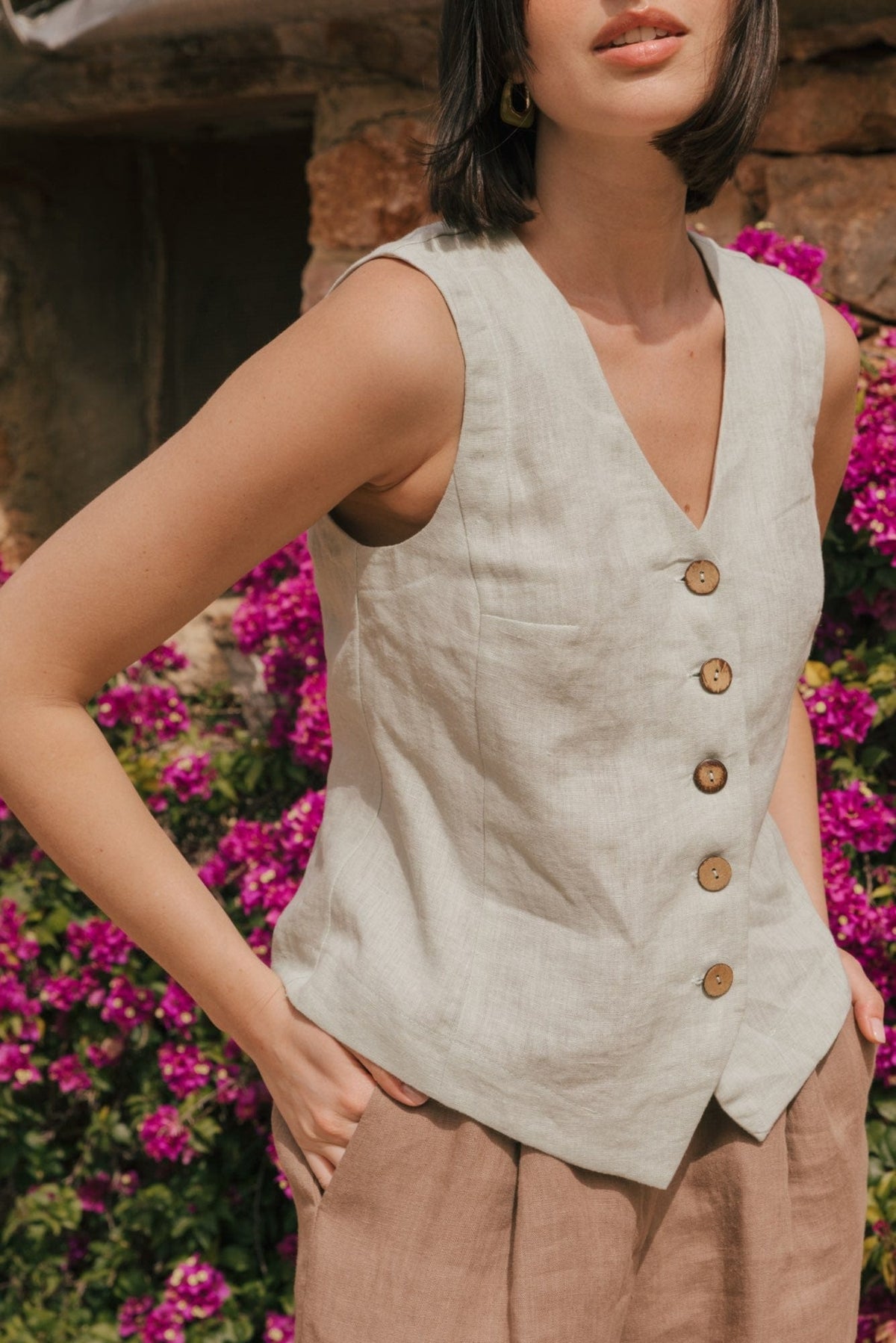 AmourLinen Linen tops S / Sage Green Greta linen vest S Sage Green Greta linen vest S Sage Green