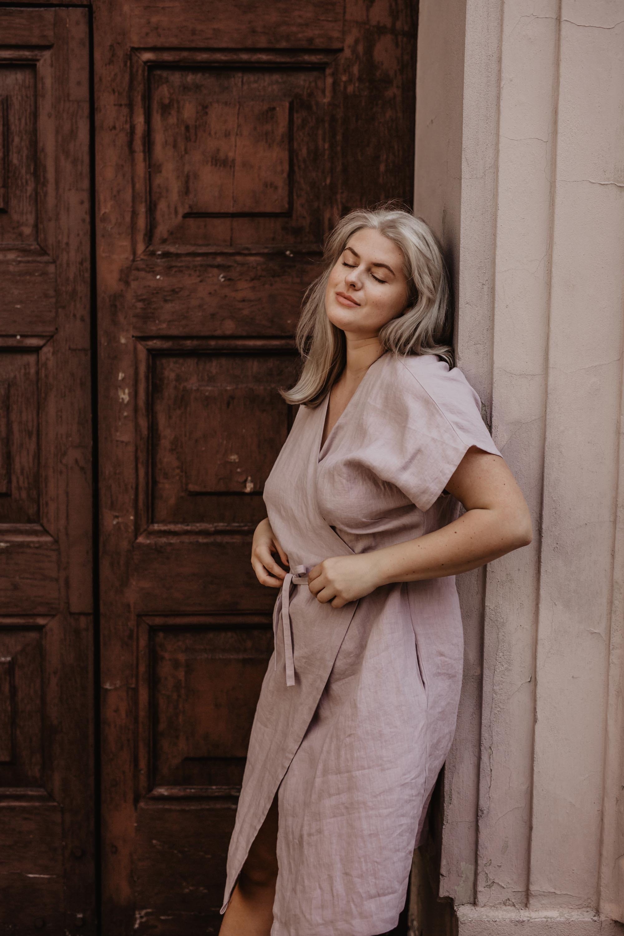 AmourLinen Linen dress Linen wrap dress Rome Linen Wrap Dress  | AmourLinen | Maternity Linen Dress